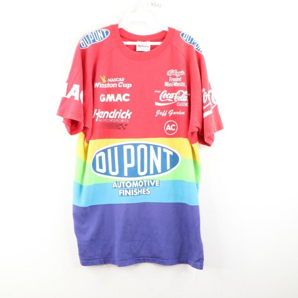 Vtg 90s NASCAR Jeff Gordon Rainbow Striped T-Shirt - Picture 1 of 9